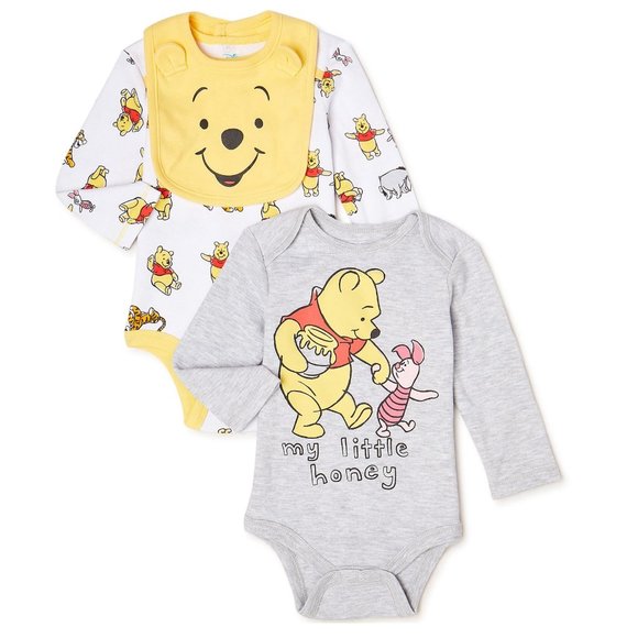 Disney Other - 3 piece Baby Boys Disney Winnie the Pooh Long Sleeve Bodysuits & Bib Size 12m NW
